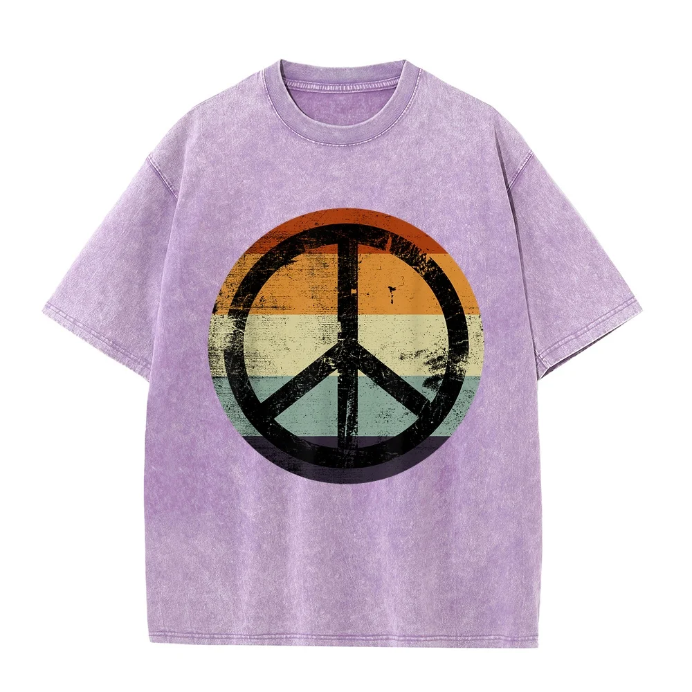 Retro Vintage Distressed Design Peace Sign T-Shirt High Quality Short Sleeve Camisetas Футболки Extra Large Printed Tee Casual