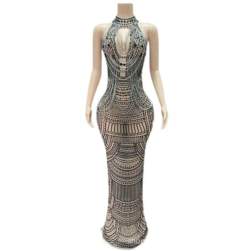 

Легкое роскошное сверкающее стразы, сексуальное платье с искусственным мясом, темпераментное платье, коктейльное вечернее платье, модель подиума, модная одежда