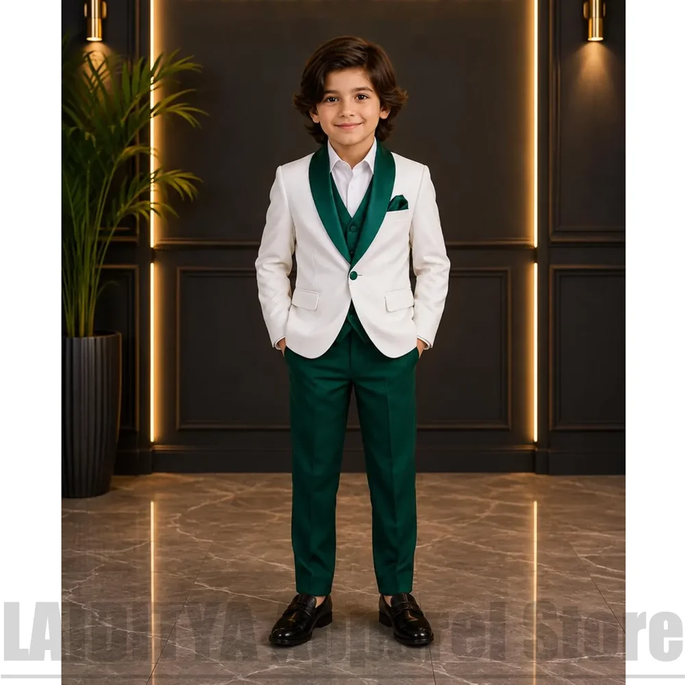 Boys 3 Piece Suit Set Fashion Shawl Lapel Kids Formal Blazer Vest Pants Child Gentleman Outfit Wedding Birthday Party Tuxedo