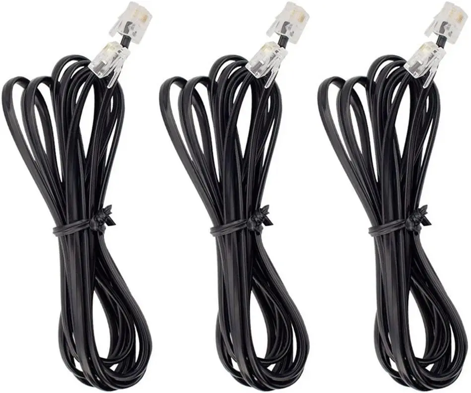 6ft Black Telephone Extension Cord 3-Pack, RJ11 6P4C for Landline Phone Modem Fax