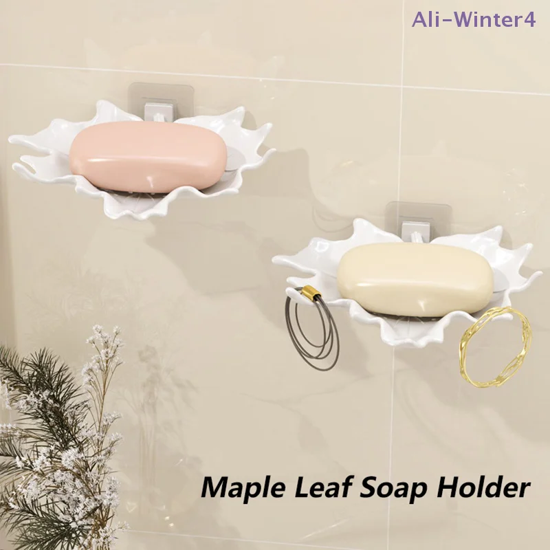 

【Winter4】Soap Box Wall Mounted Drainage Shelf For Home Use No Punching High-end Bathroom New Soap Dish Rack Hooks