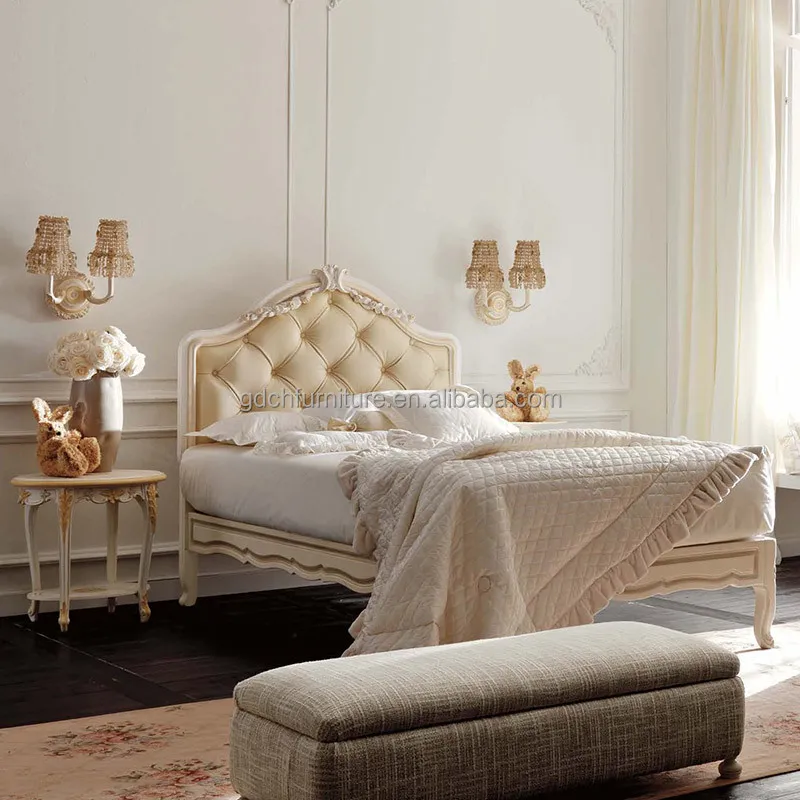 

European Luxury Durable Birch Solid Wood Carved Children's Fabric Bed Storage Customized Hotel Villa Bedrooms Contemporary