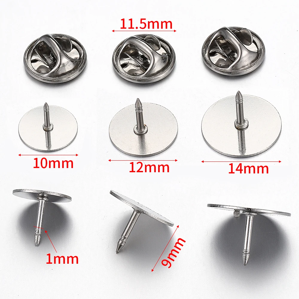 10pcs Stainless Steel Brooch Pin Base 10-14mm Cabochon Base Cufflink Settings Butterfly Tie Tack Pins Backs Jewelry Making DIY