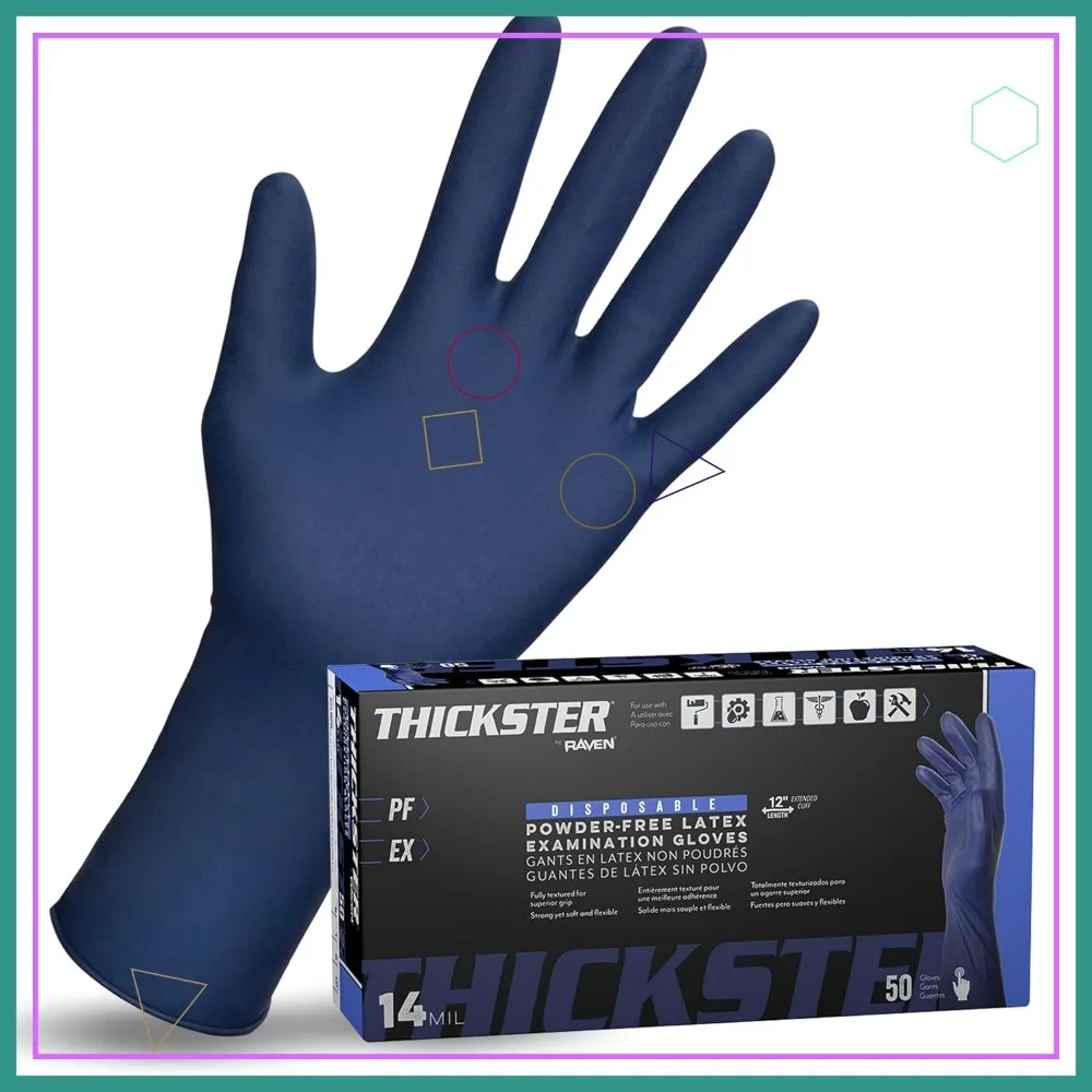 

14 Mil Exam Grade Latex Gloves 2XL, 12" Length, Powder-Free, Puncture Resistant, Disposable Heavy Duty Work Gloves, 500 Count