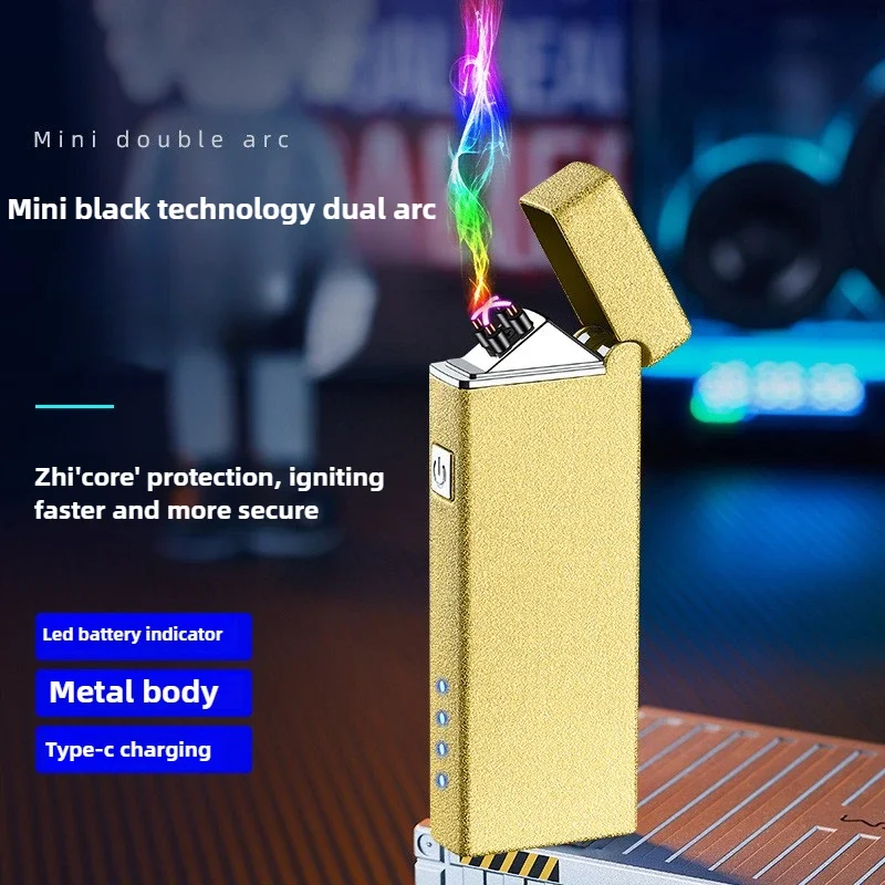 Windproof USB Rechargeable Lighter Metal Portable Outdoors Piezo Electric Lighter Plasma Dual ARC Lighters Gadgets for Men