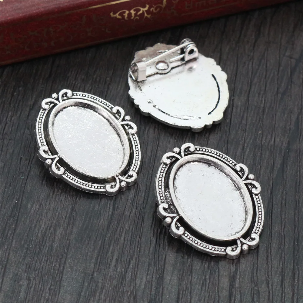 10pcs 13x18mm Inner Size 2 Style Antique Silver Plated Brooch Style Cameo Cabochon Base Setting Charms Pendant necklace findings
