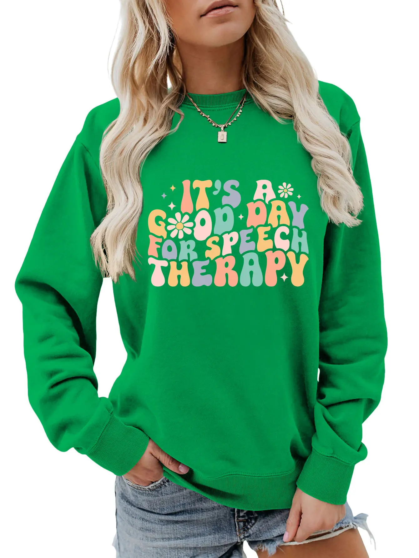 Autumn round neck loose casual T-shirt hoodie it's a good day for speech print new fashion women's long-sleeved top with pullove