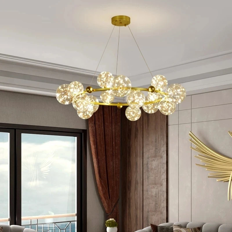 

BREFILI Gypsophila Ring Led Chandelier Nordic Hanging Light Luxury Bubble Lamp Bedroom Modern Dining Living Room Pendant Lamp