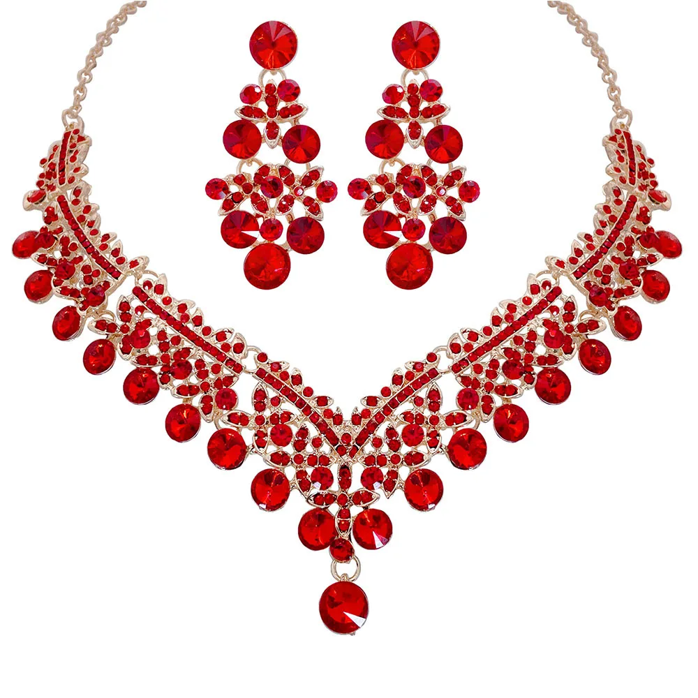 DIEZI Korean Luxury Water Drop Pink Purple Rhinestone Necklace Earrings Jewelry Sets Wedding Party Crystal Jewelry Accessories
