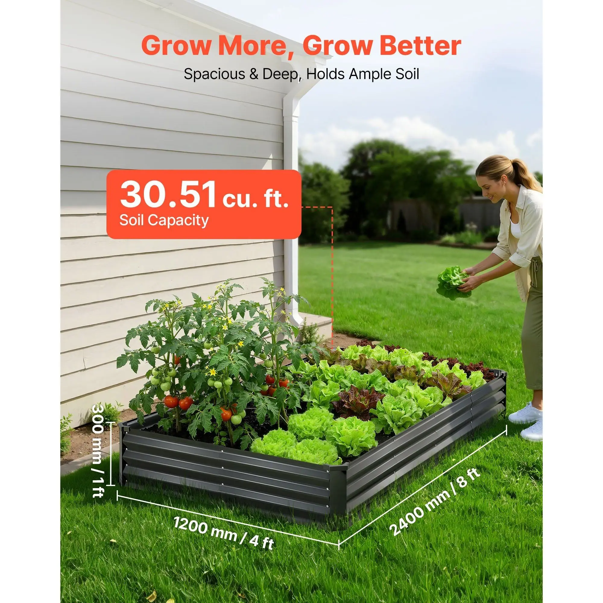 2 Pack 8 X 4 X 1 ft Galvanized Raised Garden Beds Rectangular Metal Planter Boxes Kit Bottomless Outdoor Flower Pots Planters