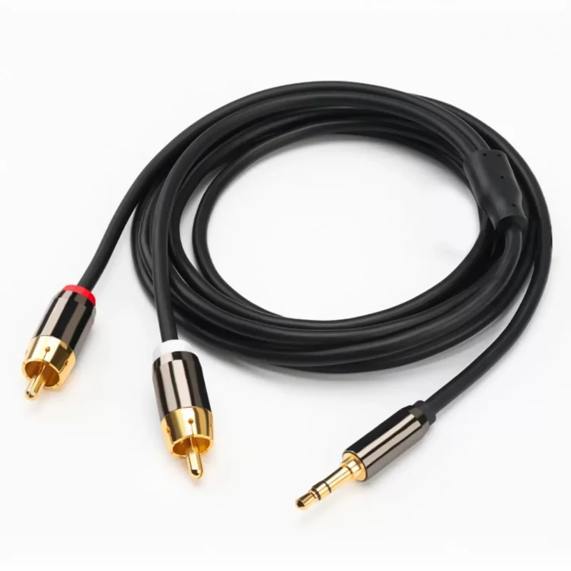 Cabo de Áudio de 5m, 3.5mm para 2 RCA, Conector 2RCA, Divisor Y 3.5 para Amplificador, Home Theater, Multimídia, TV Box, Cabo de Vídeo