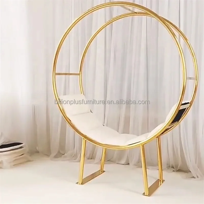 Hot Sale Modern Style Stainless Steel Circle Love Seat Sofa High Back Bride Groom Velvet Material Hotel Living Room Outdoor Use
