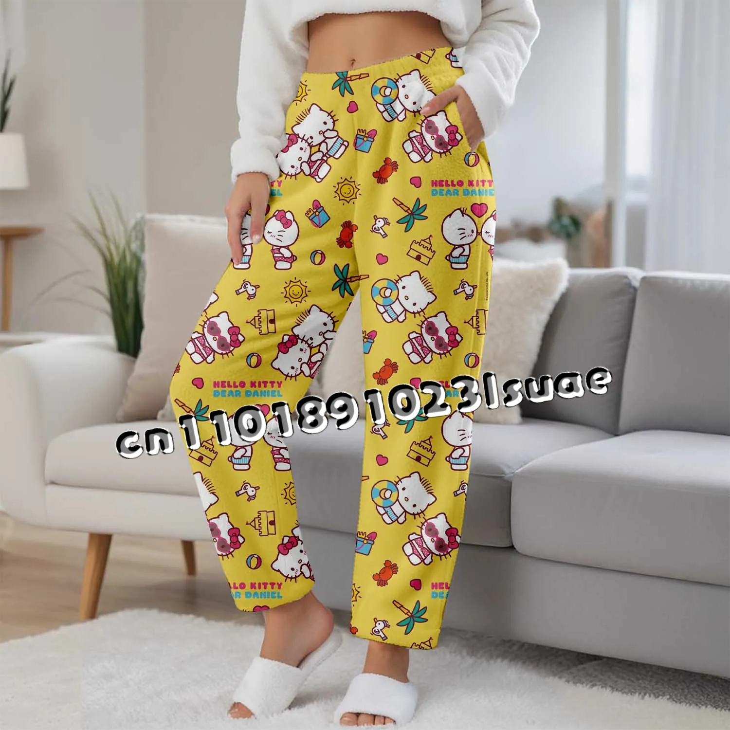 

Hello Kitty Flannel Sleepwear Pants Anime Cartoon Sanrio Home Pants Couple Sleepwear Parent-child Cute Casual Warm Sleepwear