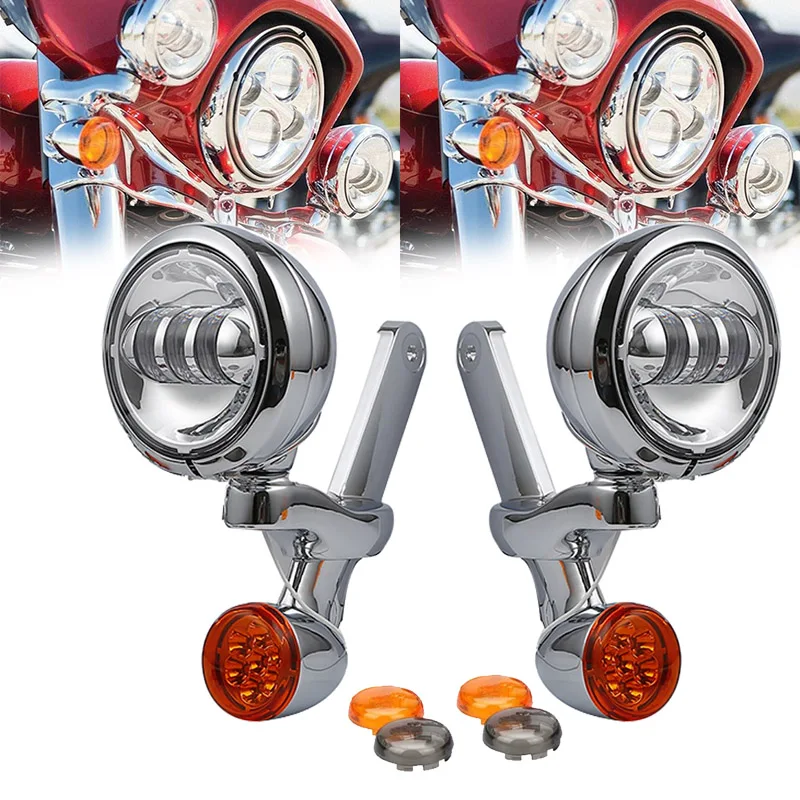 Motorcycle Turn Signal LED Spotlight Fog Light Bracket For Harley Road King FLHR 1994-2013 Electra Street Glide FLHX 2014-2021