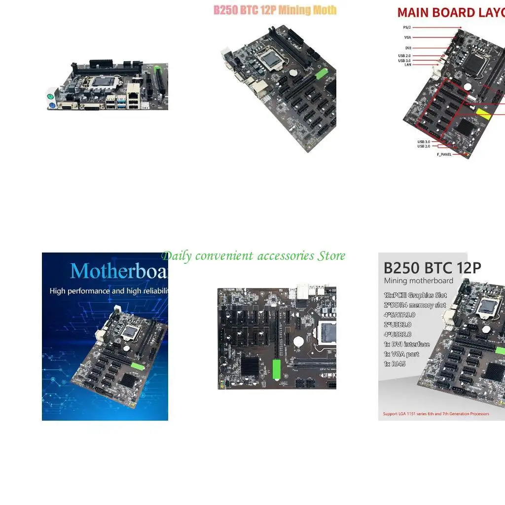 

97QB B250 BTC 12P Mining Matcher Материнская плата 12 PCI-E X16 Поддержка видеокарты для 1151 DDR4 DIMM для