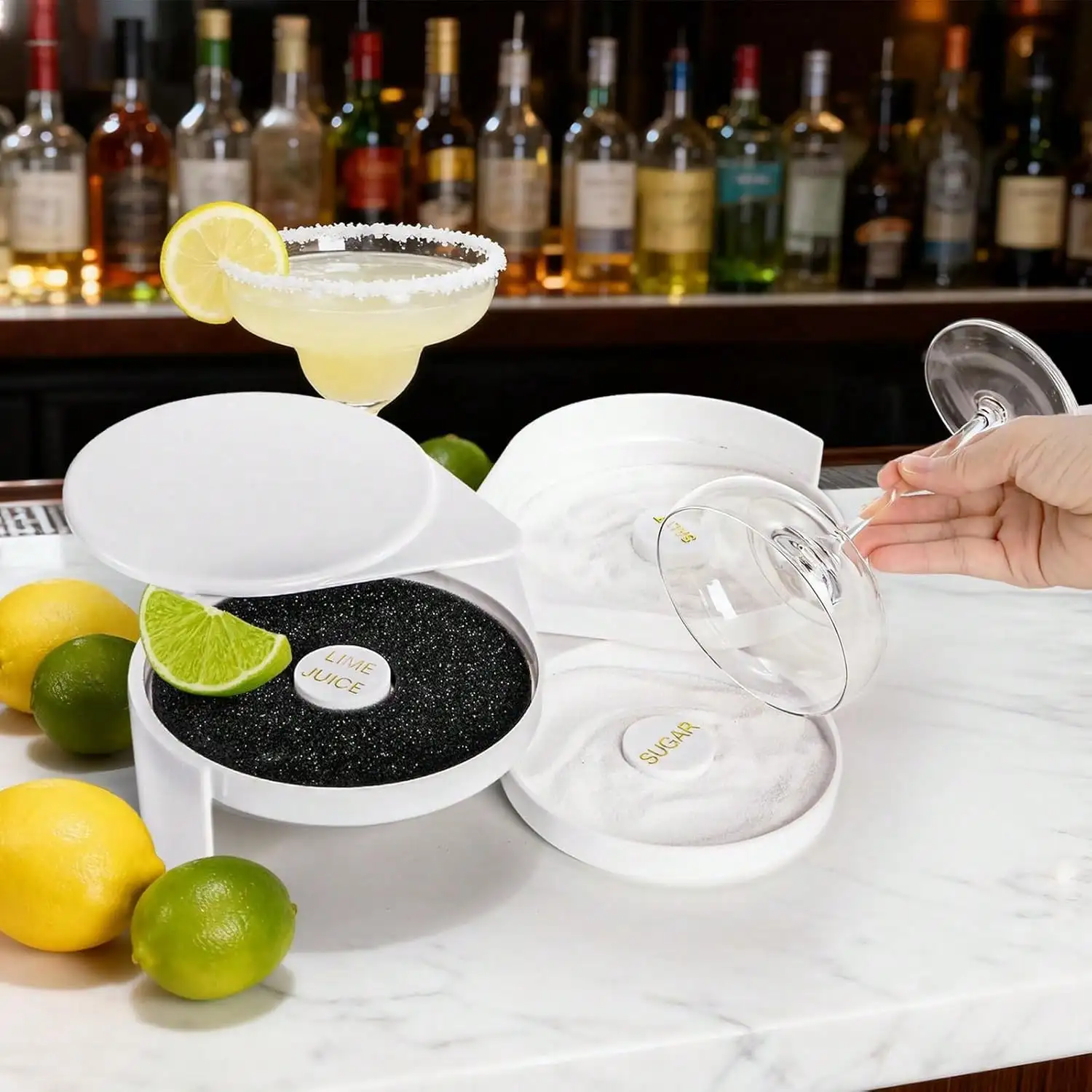 3 Tier Bar Glass Rimmer For Margarita And Cocktail, Bartender Tool Rimmer Dish With 3-Trays For Lime Juice, Salt And Sugar, Bar Accessories For Bloody Mary, Tequila