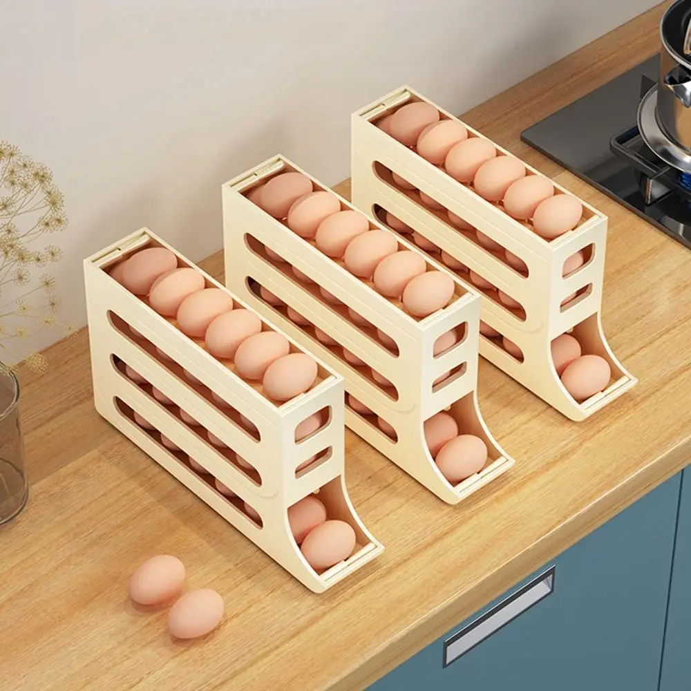 Plastic Refrigerator Egg Storage Box Space Saving Large Capacity Automatic Scrolling Egg Holder Dedicated 30 Grids Egg Carton