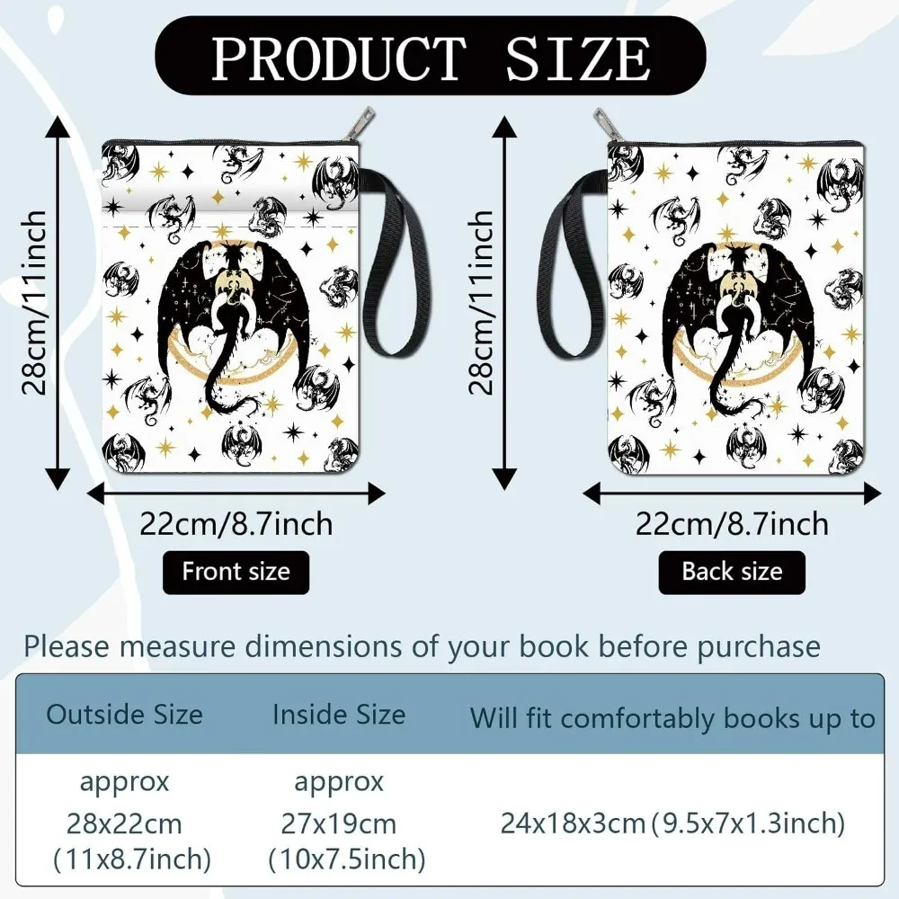11x8.7 Book Cover Sleeve Zipper Romantasy Dark Dragon Stars Magic Fantasy Paperback Book Protector Washable Waterproof