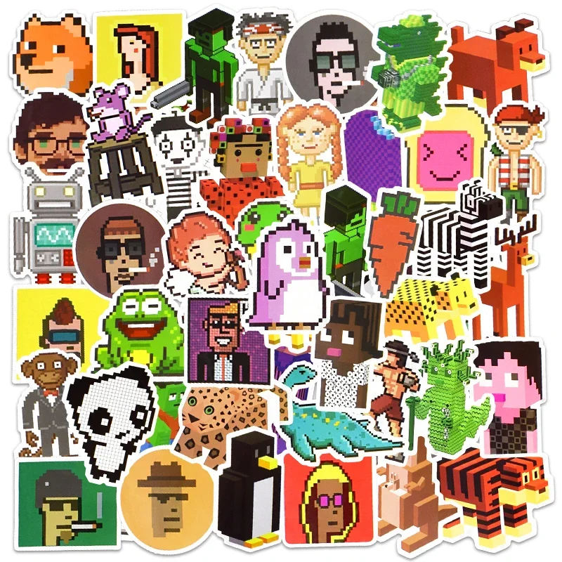 50PCS NFT Pixel Game Anime Stickers for Kids Aldults Cool Classic Waterproof PVC Stickers to DIY Laptop Guiatr Car Hydro Flask