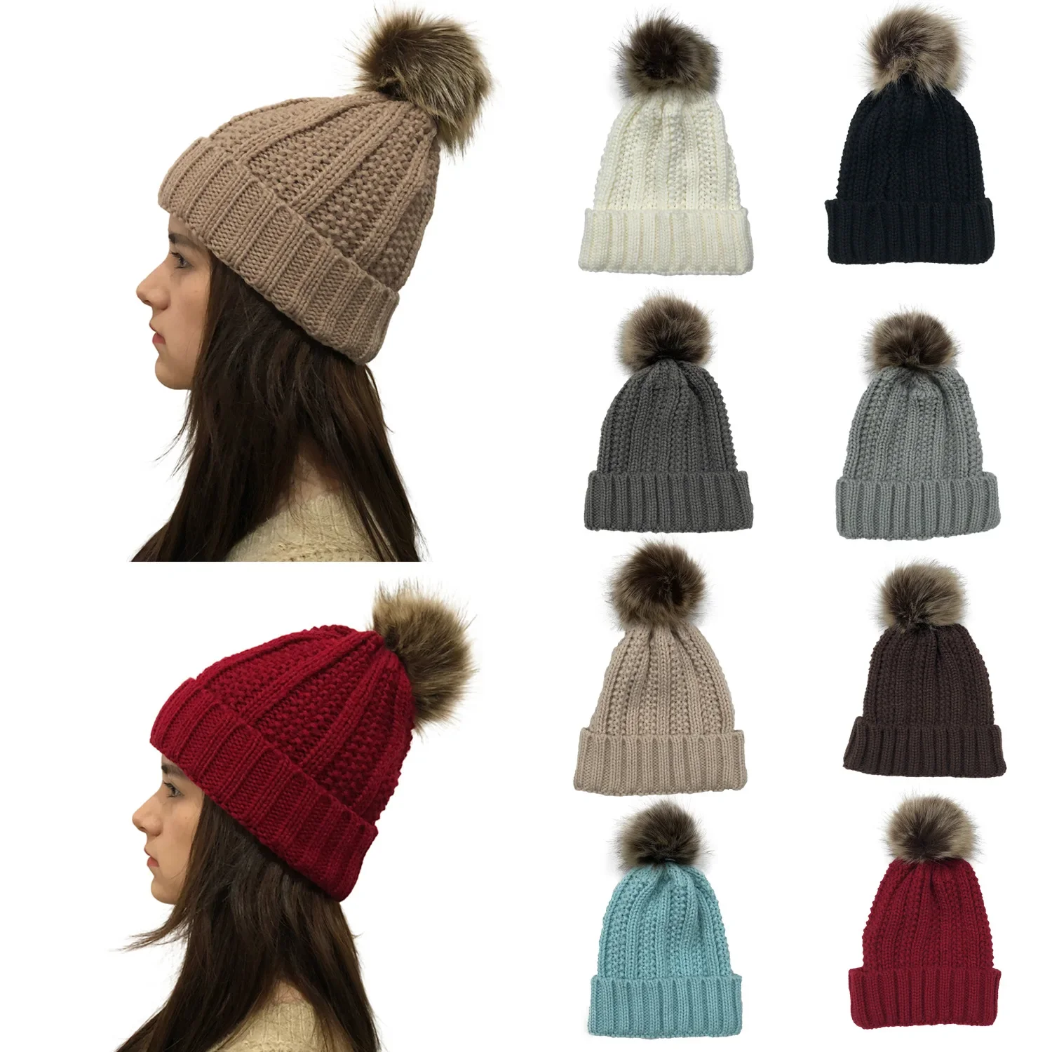 Winter Women Knitted Hats Fashion Warm Pom Pom Wool Hat 2023 Ladies Skullies Beanie Female Outdoor Caps thanksgiving winter cap