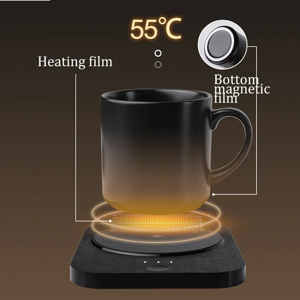 Almohadilla calentadora de tazas con carga inalámbrica USB, posavasos calefactor de temperatura de 3 engranajes para café, leche, té y agua, para el