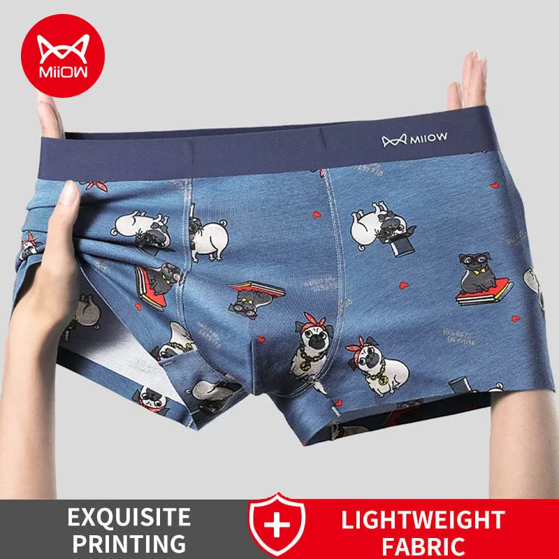 

MiiOW, 3 шт., мужские трусы с мультяшным принтом, хлопковое мужское нижнее белье, дышащие антибактериальные мужские трусы-боксеры, L-5XL