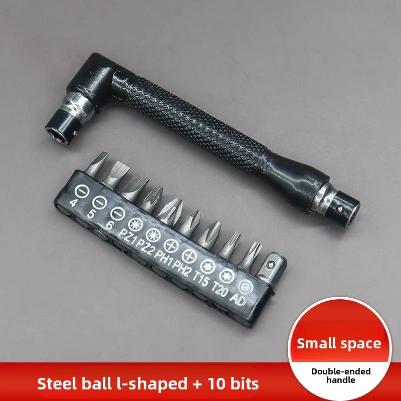L Type 1/4 Hexagon Screwdriver Bit Double-End 90° Handle Black 6.35mm Wrench Tool for Precision Electronics Repair
