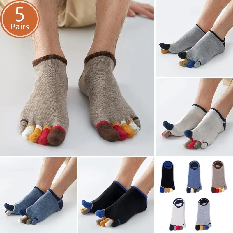 

1/5 Pairs Men No Show Toe Socks Invisible Thin Five Finger Boat Socks Sweat-Absorbing Breathable Cool Summer Ankle Socks