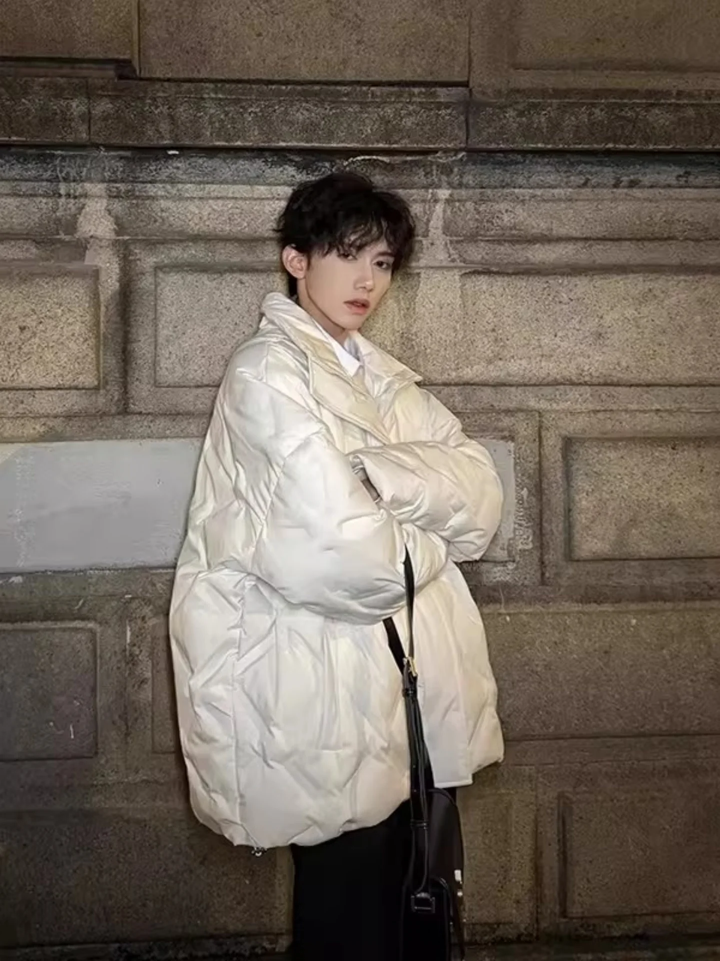 

Мужская зимняя куртка Cleanfit с ромбовидным узором, на хлопковом пуху, с воротником-стойкой, винтажная, в американском стиле, плиссированная верхняя одежда