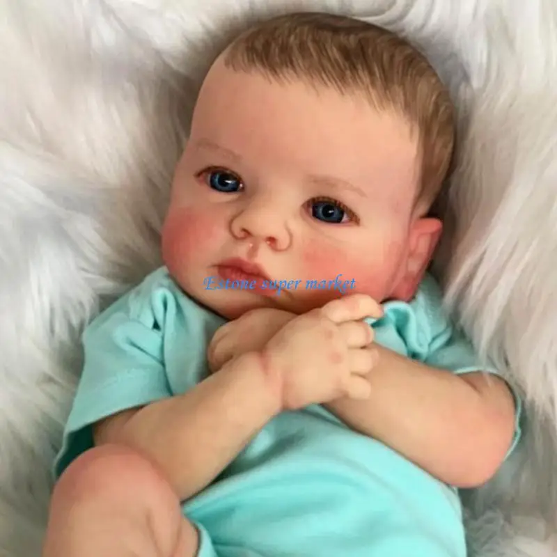 

090B 19.29in Already Finished Doll Reborns Toddler Baby Doll with Jumpsuit&Bonnets