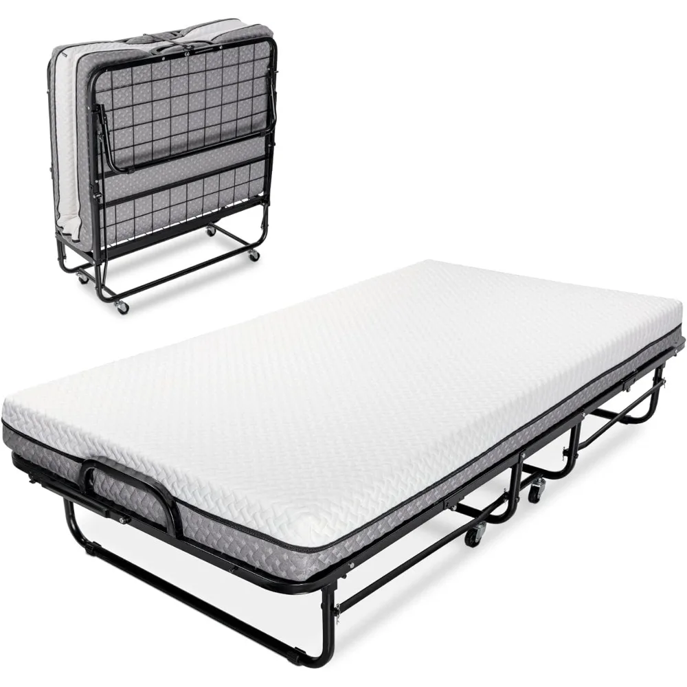 Folding Bed – Twin Size - with Luxurious Memory Foam Mattress and a Super Strong Sturdy Frame – 75” x 38