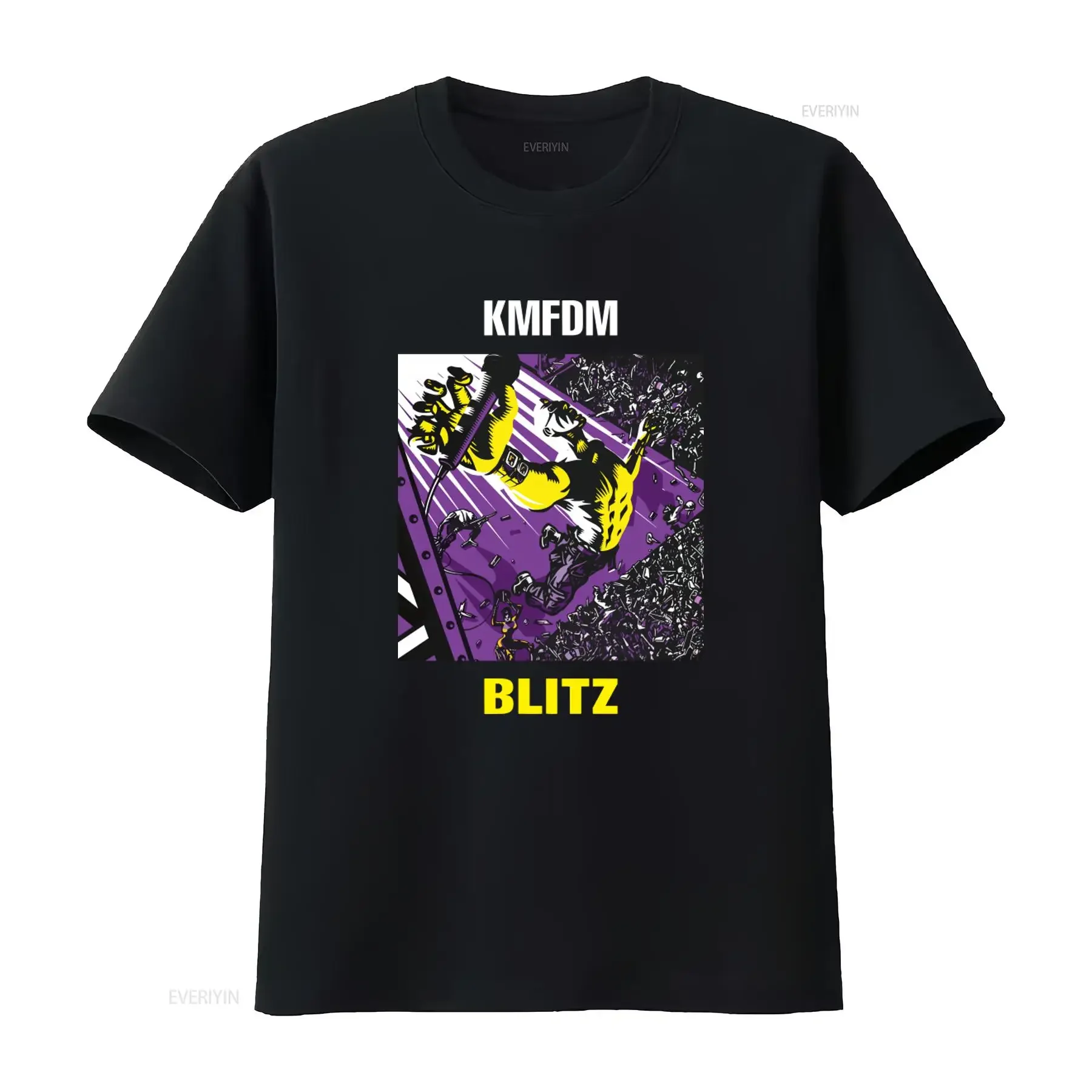 KMFDM Band Blitz Print Cotton T Shirt for Fans S 5XL vintage Washed Soft Top For Everyday Wear Breathable Versatile Casual