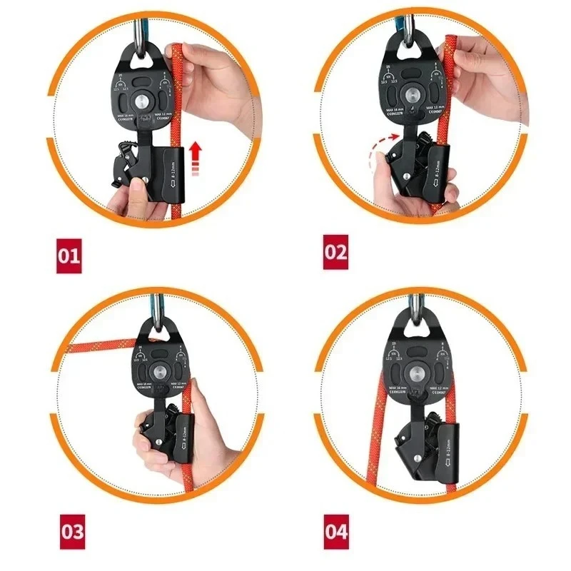Heavy Duty One-Way Lifting Pulley Ascender Device 25KN High Strength Aluminum Alloy for Hoisting