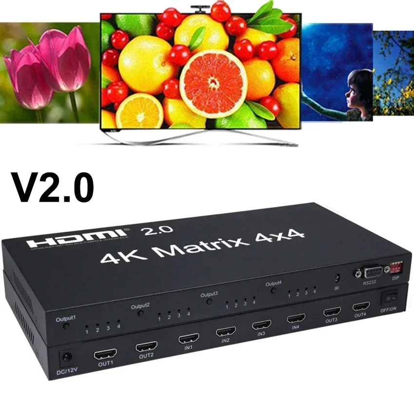 4x4 Matrix 4 in 4 Out 4K 60Hz HDMI Matrix 4X4 HDMI Switch Video Splitter HDMI2.0 4x2 Matrix for Camera Laptop PC To TV Monitor