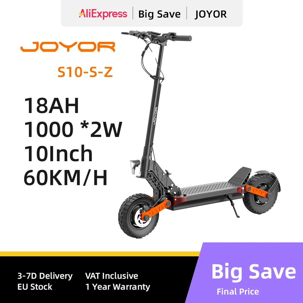 JOYOR S10-S-Z Electric Scooter 60V 18Ah Battery, Dual 1000W Motor ,10” Tire Adult Escooter,65km/h Max Speed 70-85km Range Black