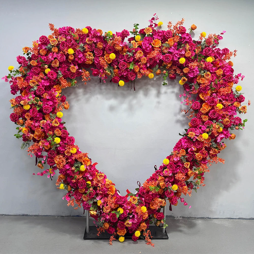 5D Luxe Witte Rozen Hartvormige Boog Kunstbloemen Achtergrond Romantische Bruiloft Feestdecoratie Raamdecoratie Arrangement