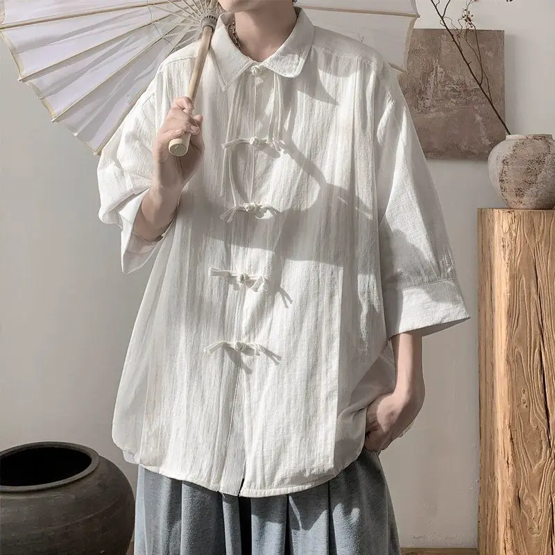 New Chinese Shirt Men's High-end Sense Summer Thin Seven-quarter Sleeve Shirt Set