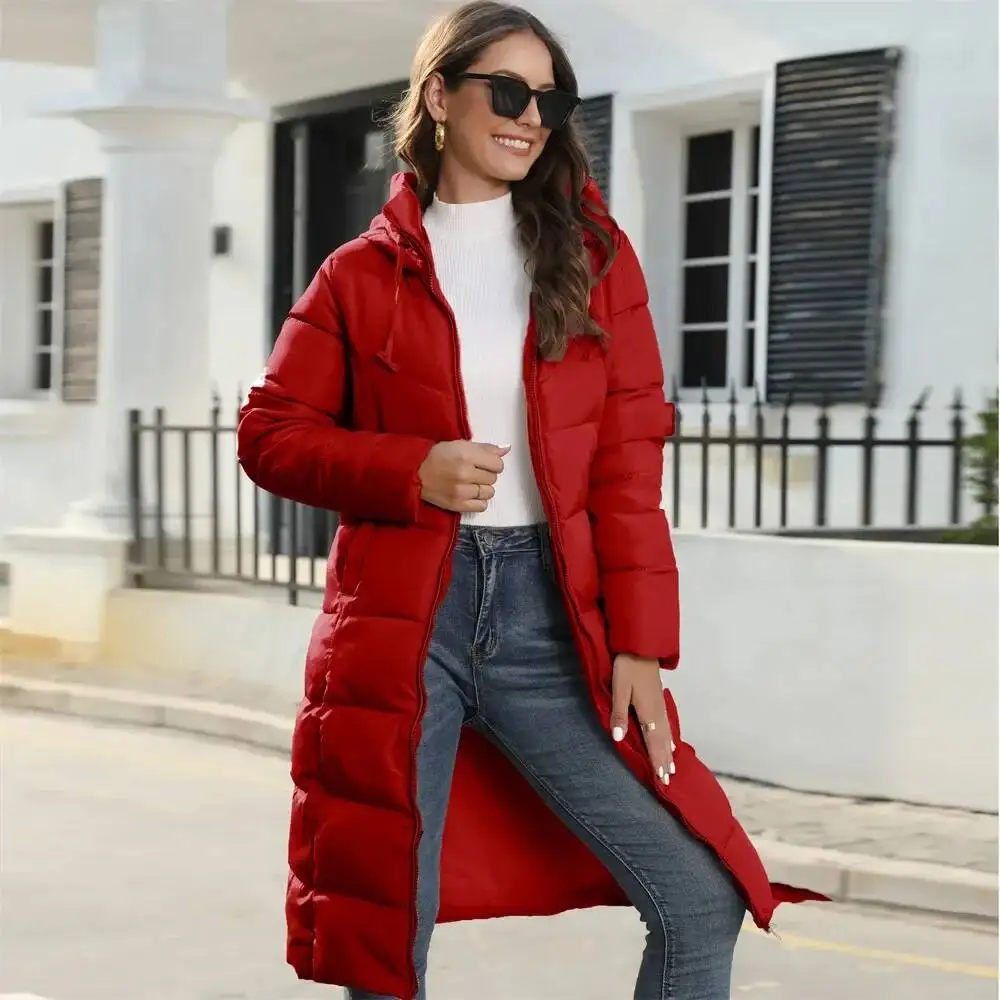 New Hooded Coats Women Medium Long Slim Fit Down Parkas Winter Warm Solid Casual Zipper Coat Stylish Outwear Autumn Jackets