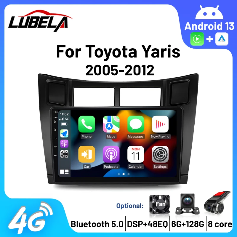 

Autoradio 2Din Android 13 Player Carplay Android Auto Wireless for Toyota Yaris 2007 Fascia 2005 - 2012 6+128G wifi gps Radios