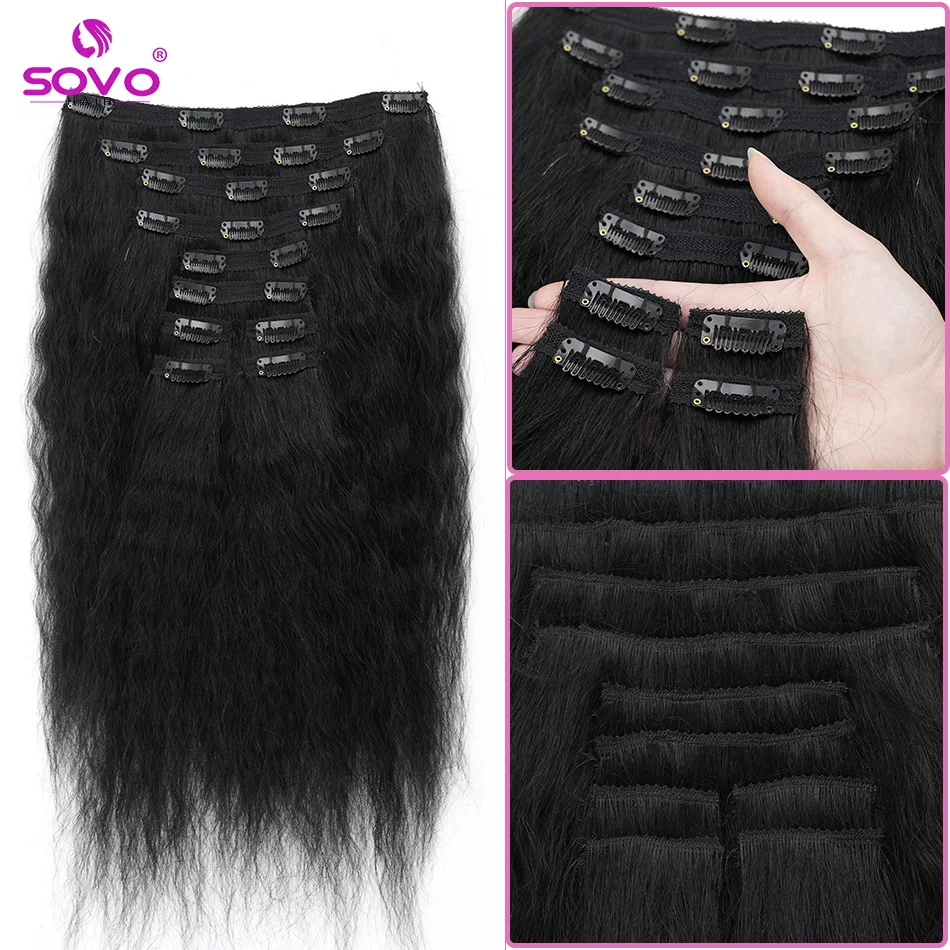 Full & Thick Kinky Straight Clip In Human Hair Extensions For Women Natural Black 30 27 Remy Indian Hair Clip-Ins 160G 10Pcs/set