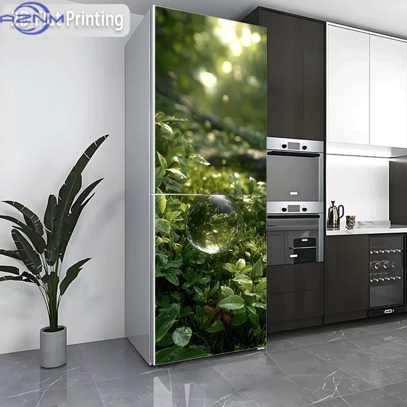Refrigerator Sticker  Morning Dew Condenses Jade Theme Design, Self-Adhesive Wall Decal Wallpaper, Refrigerator Sticker Kitche