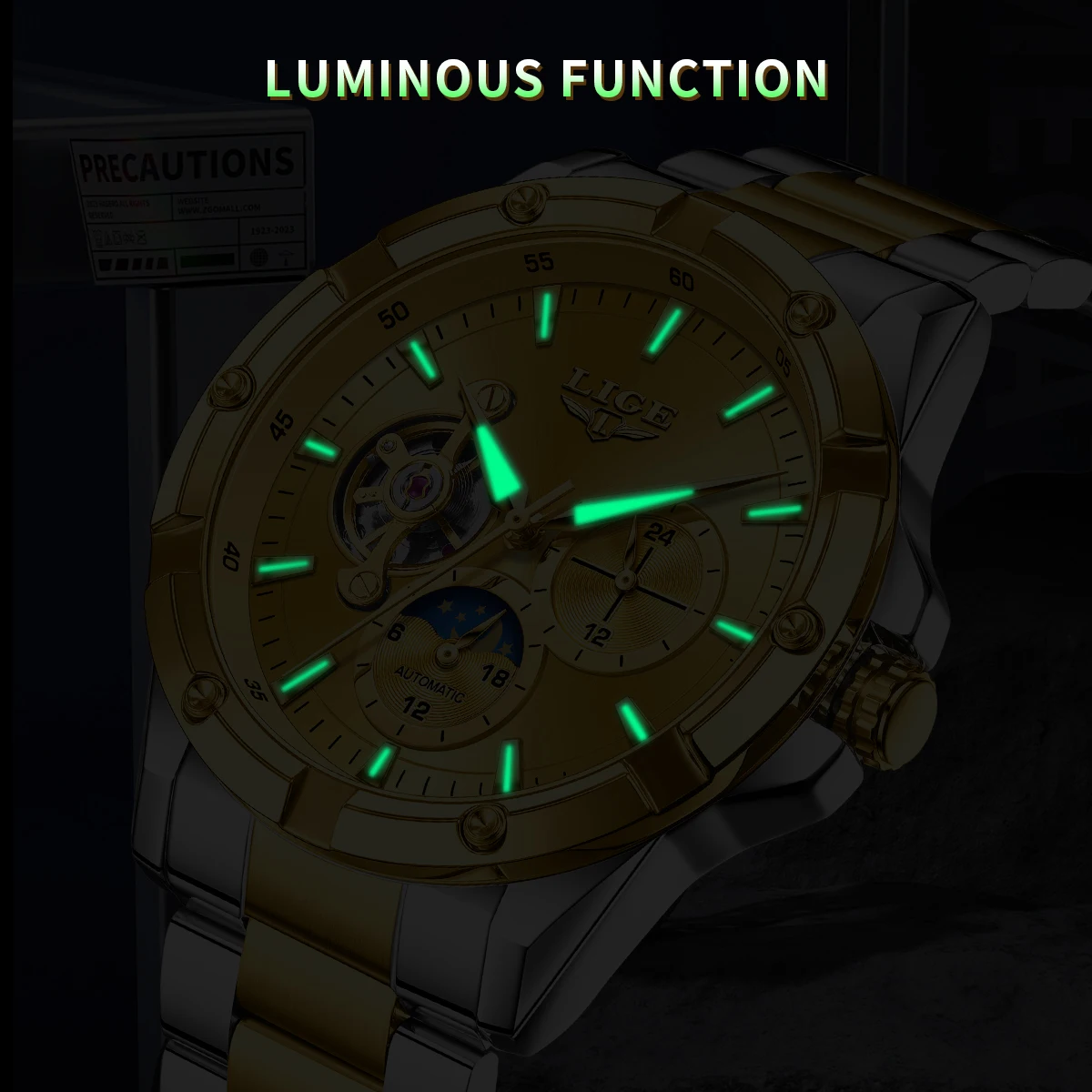 Relojes automáticos LIGE para hombre, reloj de pulsera mecánico con volante de inercia y esqueleto de lujo Original, reloj clásico con calendario para hombre de negocios