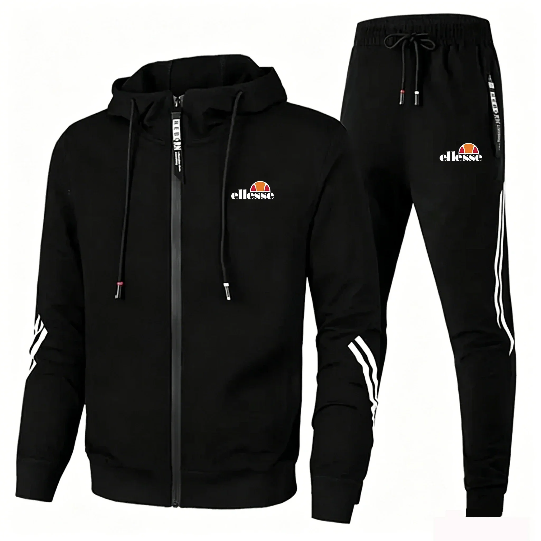 European American Trendy Men's Spring Autumn Long Sleeved Hooded Sportswear, Jogging, Fitness, Running, Sports and Leisure Suit