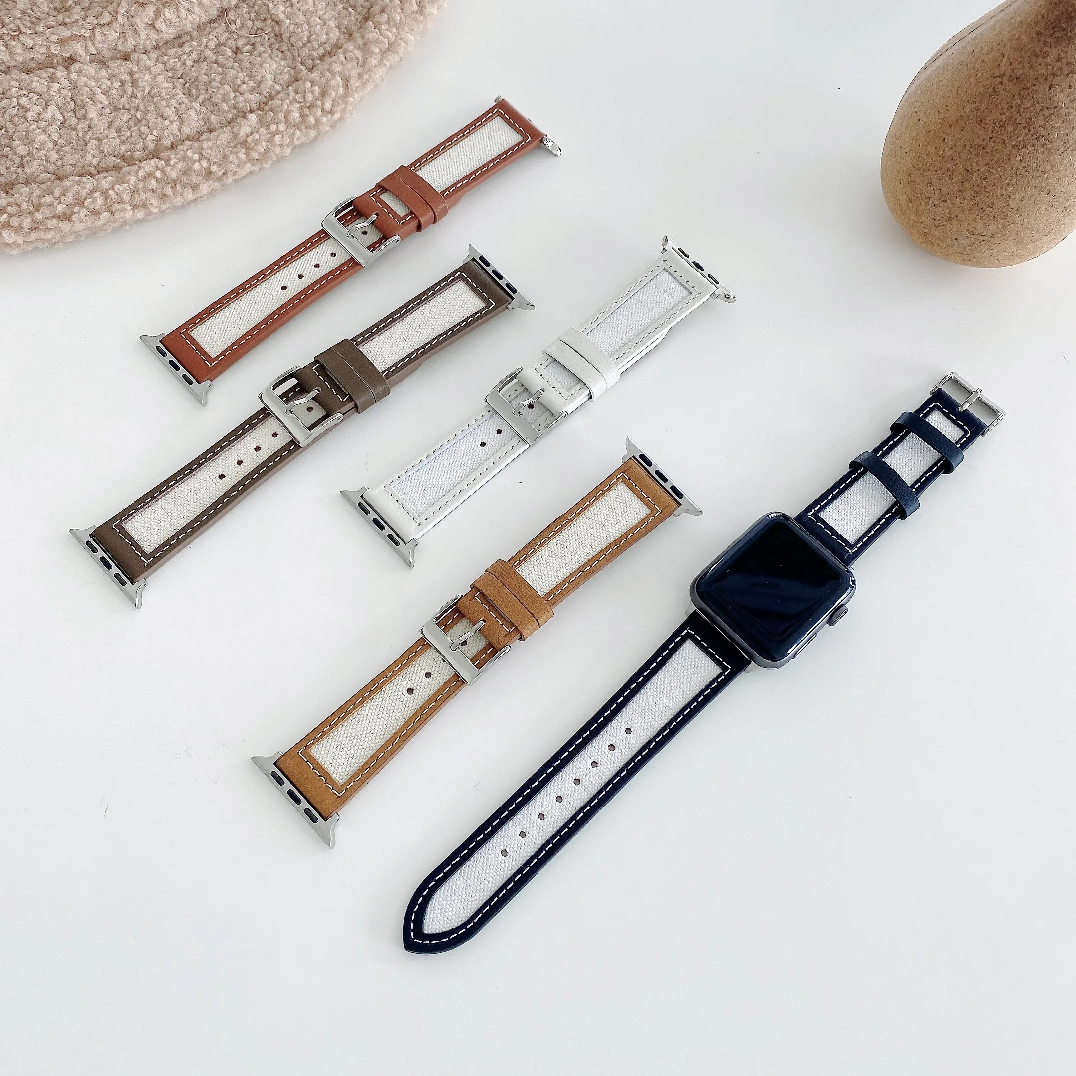 Leather+Nylon strap For Apple watch 10 9 8 7 45mm 41mm Breathable bracelet Wristband iWatch Series6 5 4 SE 4 44mm 40mm 42mm 38mm