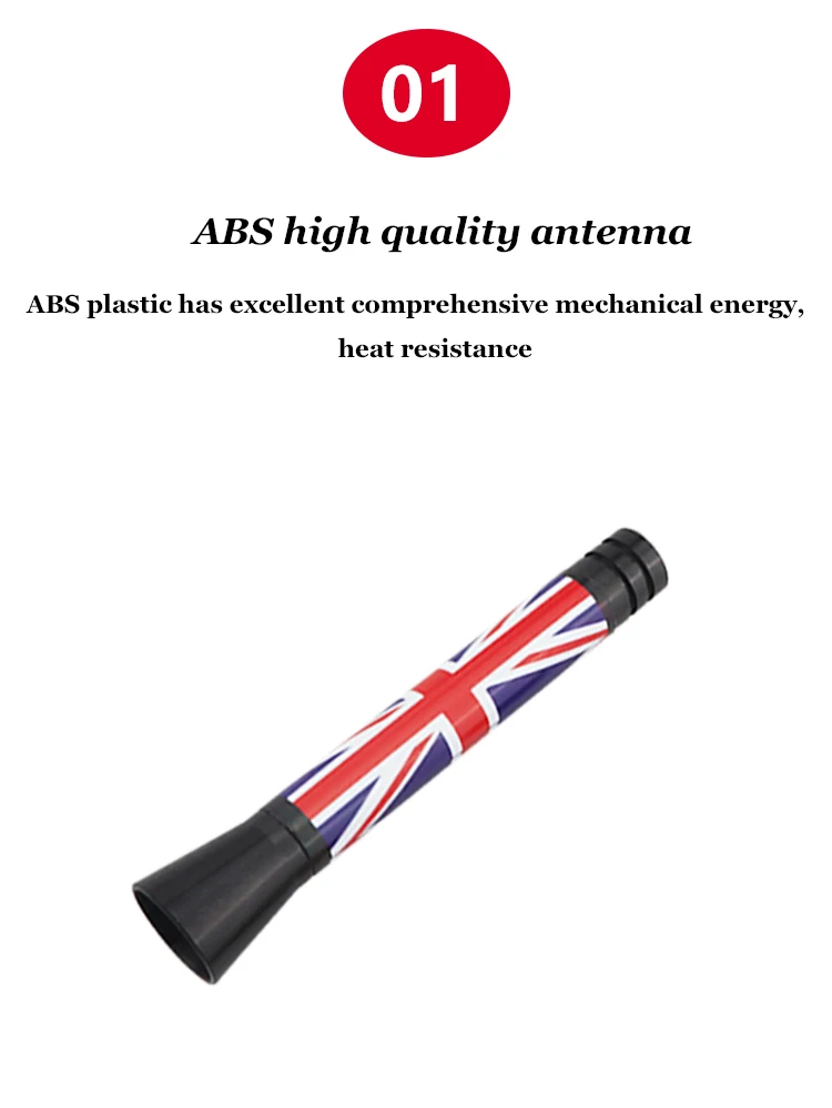 7,7 cm/10,7 cm Universelle kurze Autoantenne mit Union-Jack-Flaggenmuster, Dekor-Radioantenne, rostfrei, mit kompletten Montageadaptern – Detail 3
