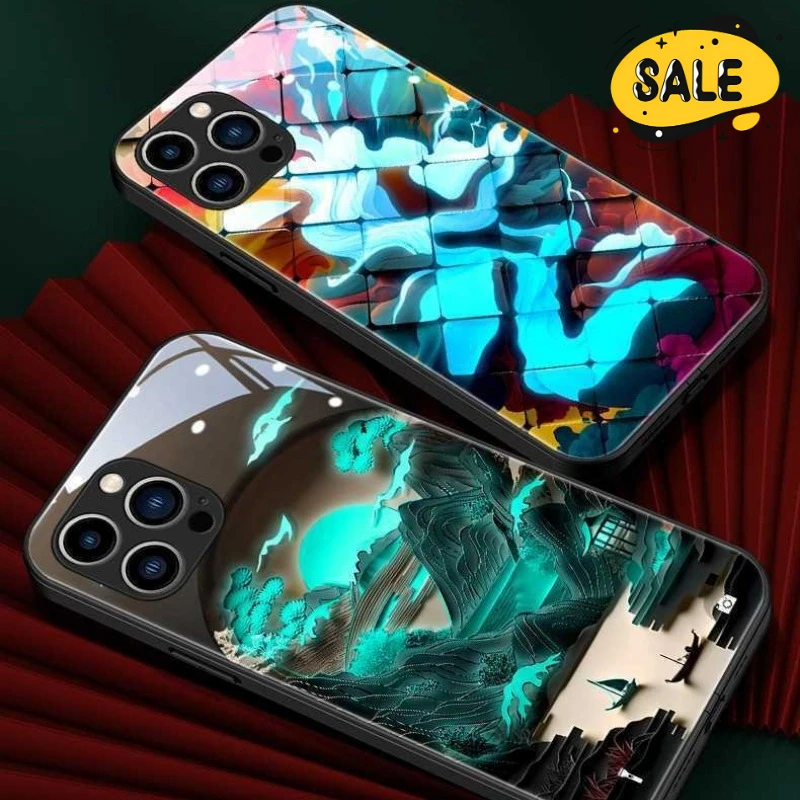 

Fashion Personalized Ancient Style LED Light Glow Glass Phone Case for Iphone 12 11 Pro Max Xr Xs Max 8 7 6 Plus Protector Cover