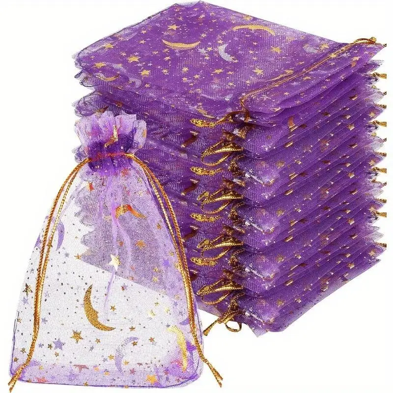 10 Stück 5 Größen Mond-Stern-Organza-Geschenktüten Schmuckbeutel Hochzeitsparty-Süßigkeitentüten Schmuckverpackung Großhandel Aufbewahrungsbeutel – Detail 1
