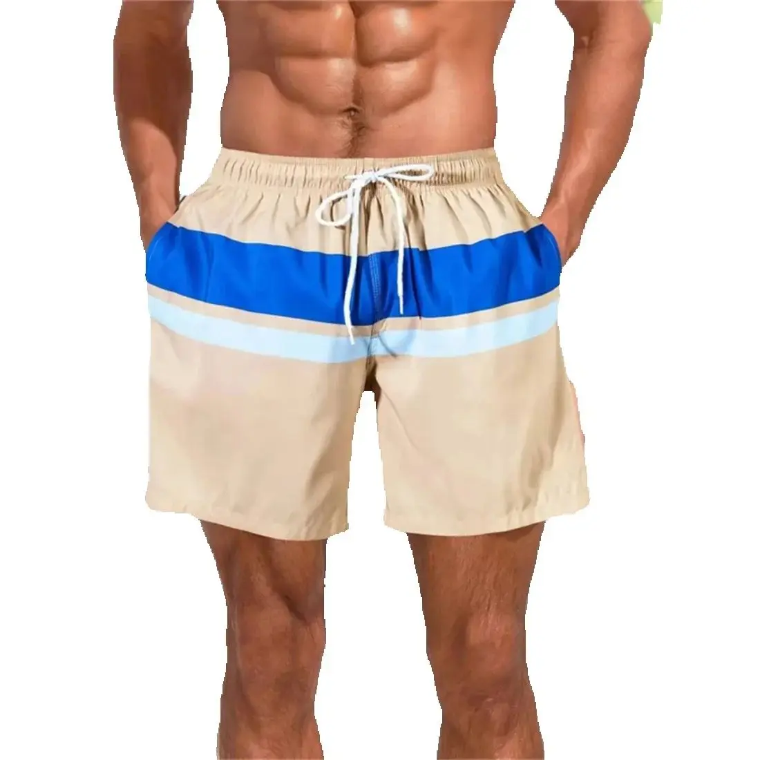 

Модные пляжные шорты с ярким полосатым узором для мужчин, цветные плавки, летние гавайские шорты, свободные короткие брюки с 3D принтом для плавания