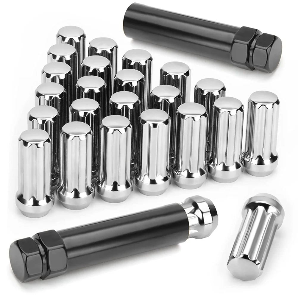 

M14X1.5 Wheel Lug Nuts,24 Pieces 14mmx1.5 7 Spline Drive Awl Cone Lug Nuts 2 inch Long Black with 2 Socket Key