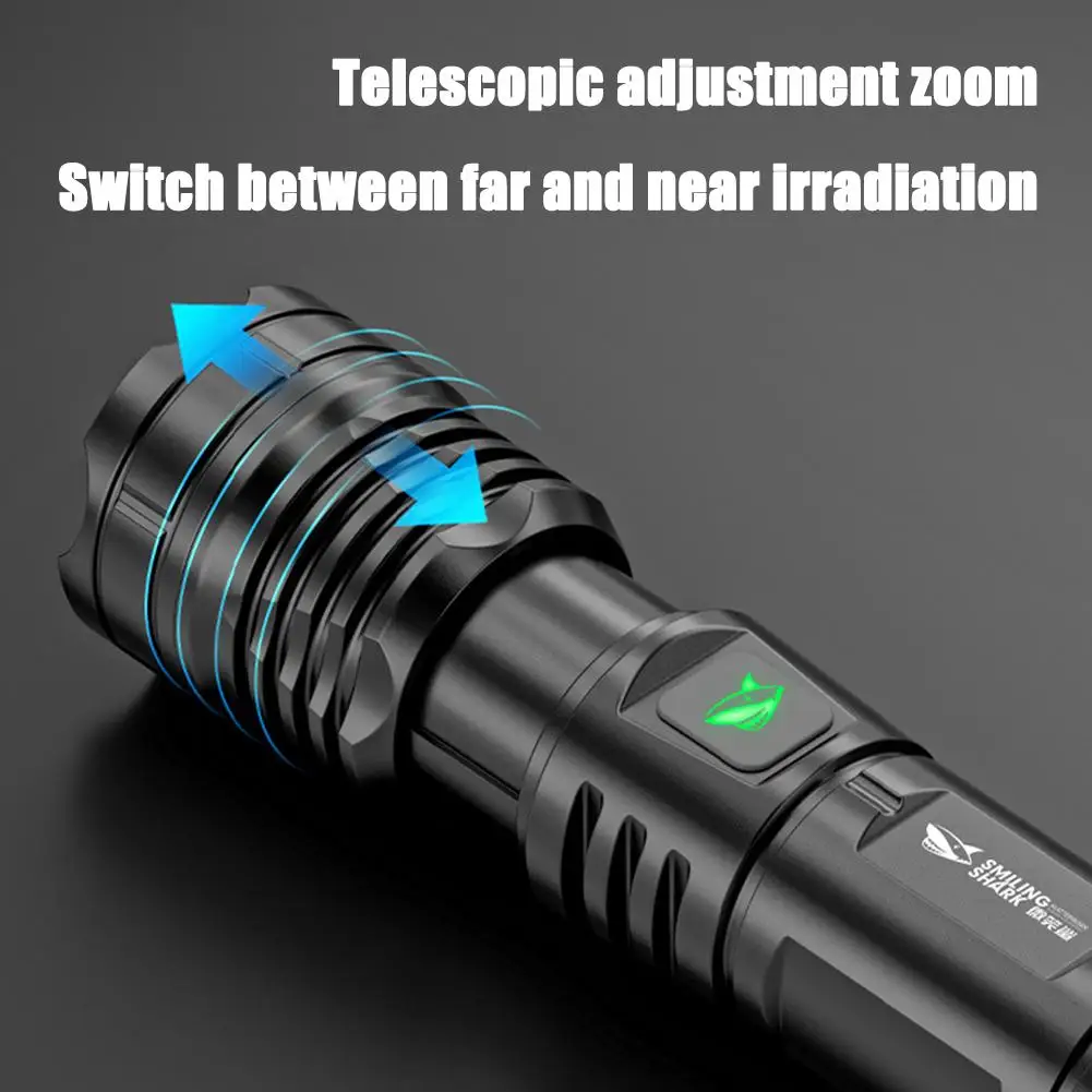 High Power Flashlight Super Big Flashlight Rechargeable Most Strong LED Flash Light Long Range Torch Outdoor Built in Battery